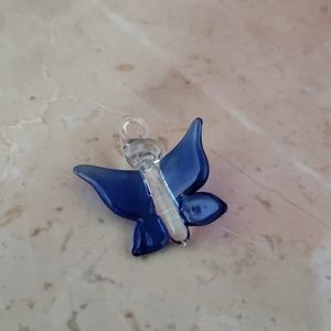 Handmade Blue & Clear Glass Butterfly Pendant